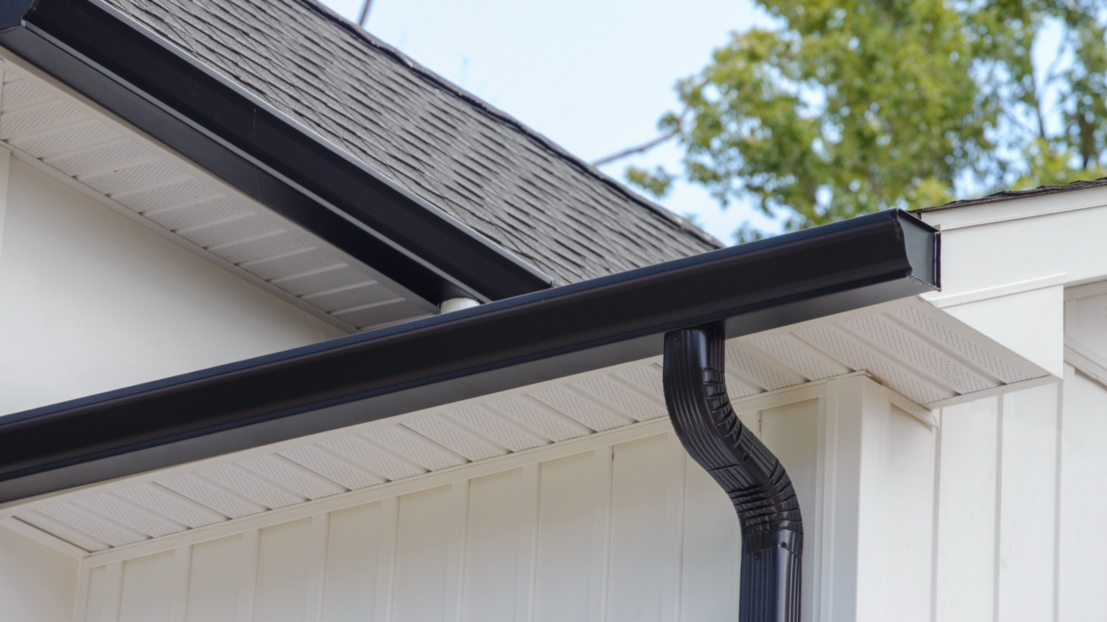 Seamless gutters and downspouts installed on a Long Island home