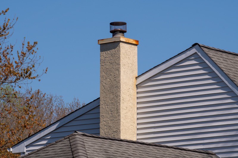 Newly built brick chimney on a Long Island home