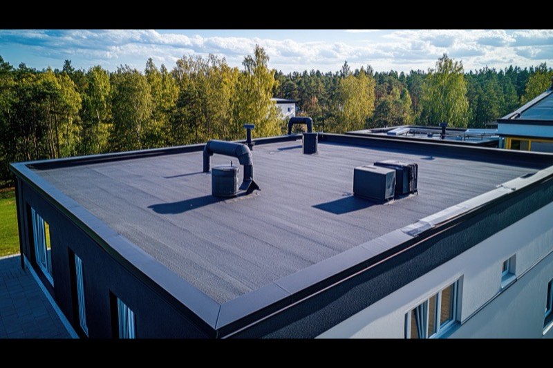 Rubber EPDM flat roof membrane installed on a Long Island building